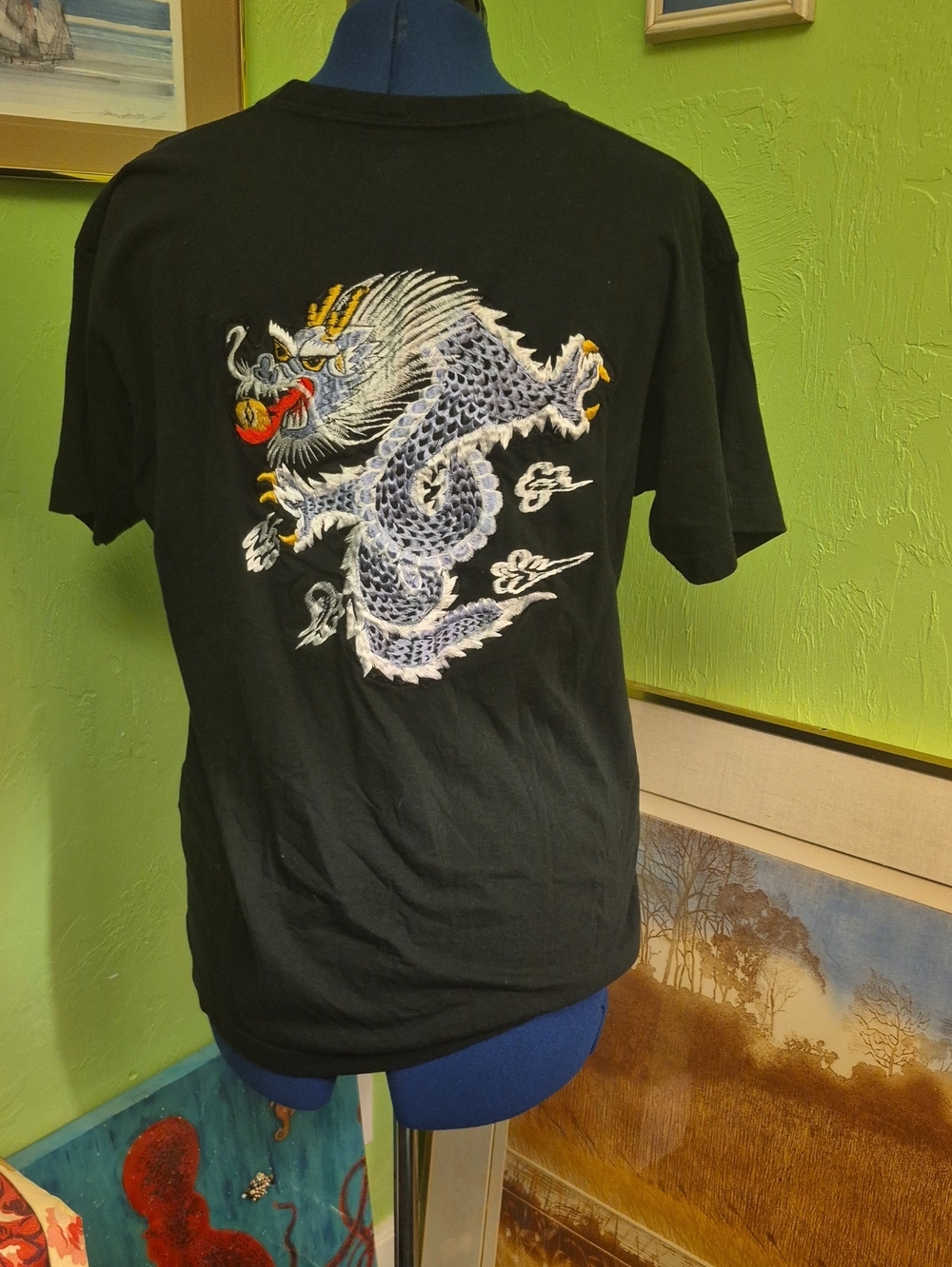 CLJ Clothing Co. Black Streetwwar Tee With Large Embroidered Dragon  (#3016D)